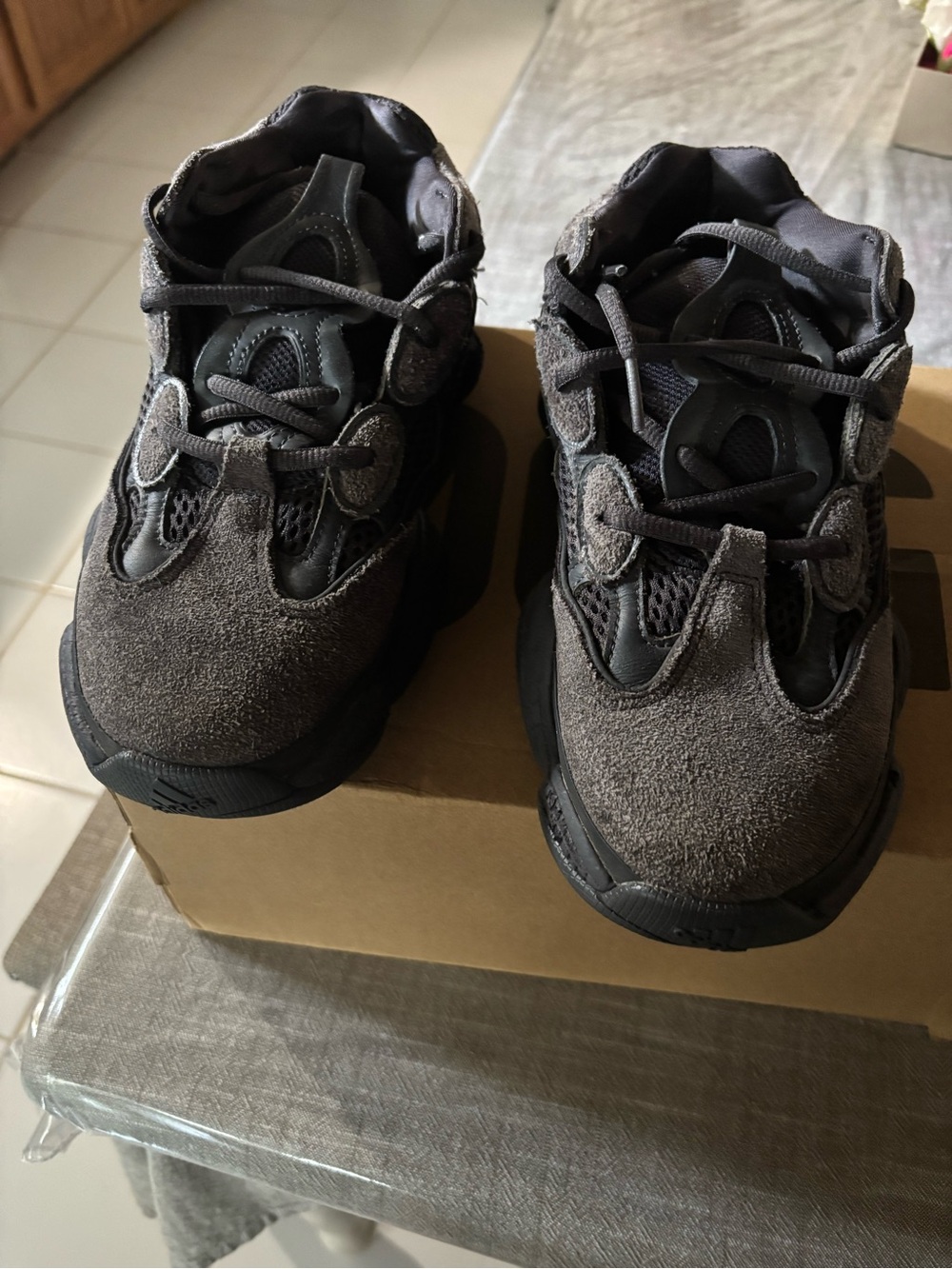 Man YEEZY 500 MADE BY ADIDAS Suede Athletic Sneakers in Dark Gray